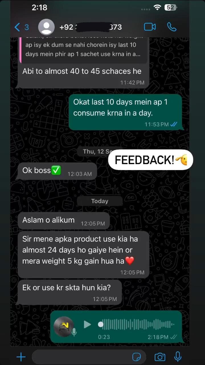 Verified customer WhatsApp Review